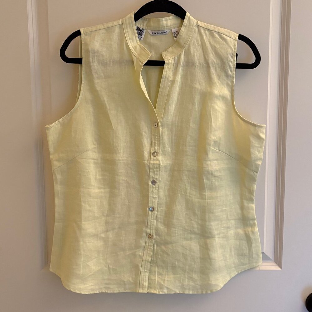 Sleeveless Linen Button-Down Shirt - Pale Yellow ( Irishlinen)